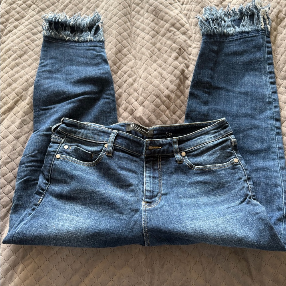 Liverpool Frayed Hem Skinny Jeans - Dark Blue